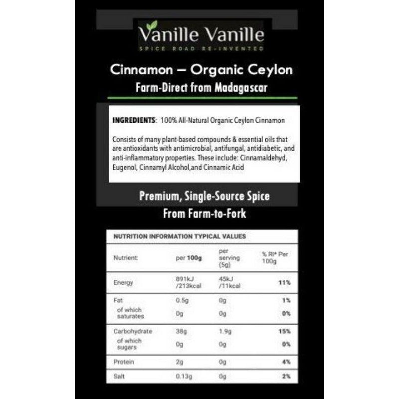 Nutrition Label - Cinnamon - Ceylon from Madagascar