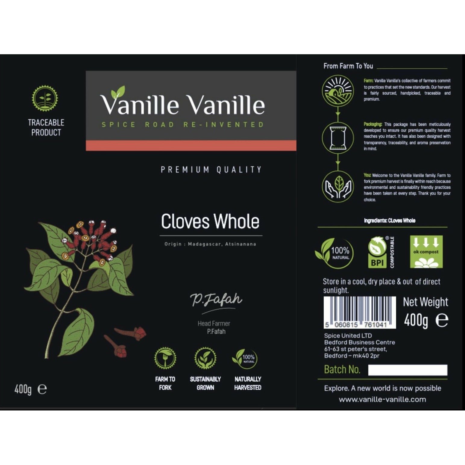 Cloves Whole from Madagascar - Product Label